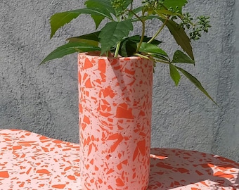 Vase, round accessory container, for desk, for bathroom, terrazzo, pink