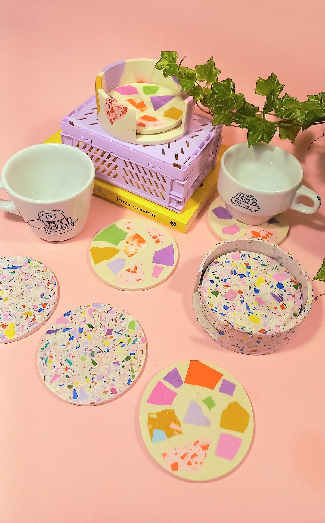 ARTS&SCIENCE ティーコーゼ、コースターセット Terrazzo Coasters, Round, Colorful Terrazzo, Handmade, Set