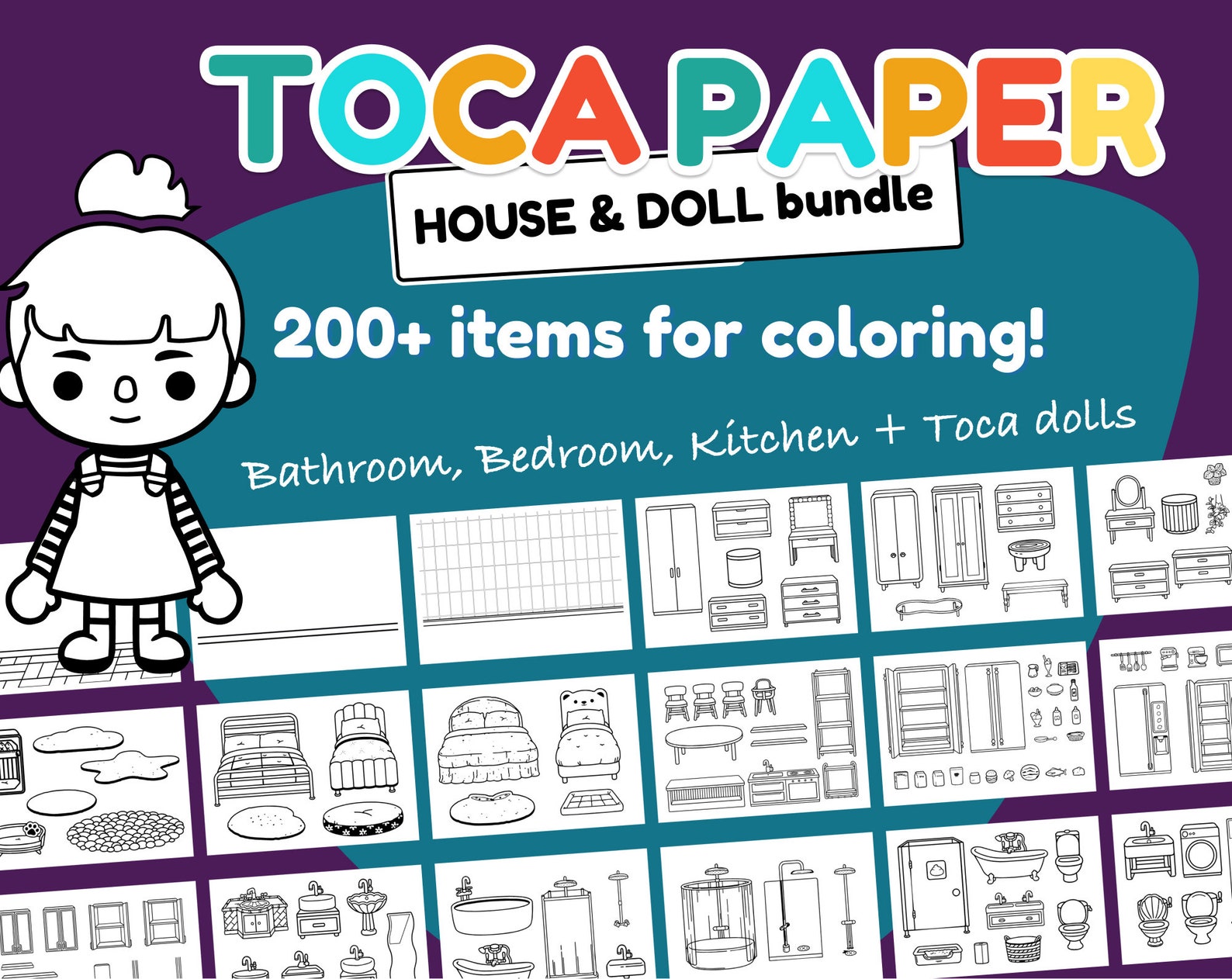 Toca Boca Print Bundle for Coloring, Bedroom, Bathroom, Kitchen & Doll ...