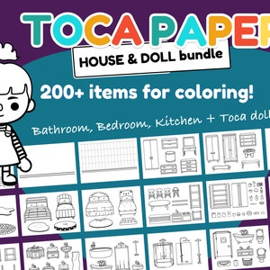 Toca boca print bundle for coloring, bedroom, bathroom, kitchen & doll set | 200+ items ready for print | girls activity | toca printable