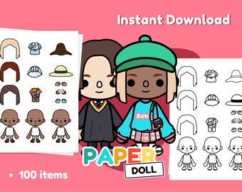 Papieren popje Toca Boca | 100+ items klaar om te printen | meisjesactiviteit | toca levenswereld afdrukbaar