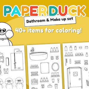 Set stampabile Paper Duck per colorare / Pacchetto bagno, trucco e cura della pelle / Pronto per il download e la stampa istantanei / Oltre 40 articoli