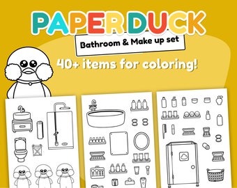 Paper Duck printable set for coloring | Bathroom, make up and skin care bundle | Ready for instant download and print | 40+ items