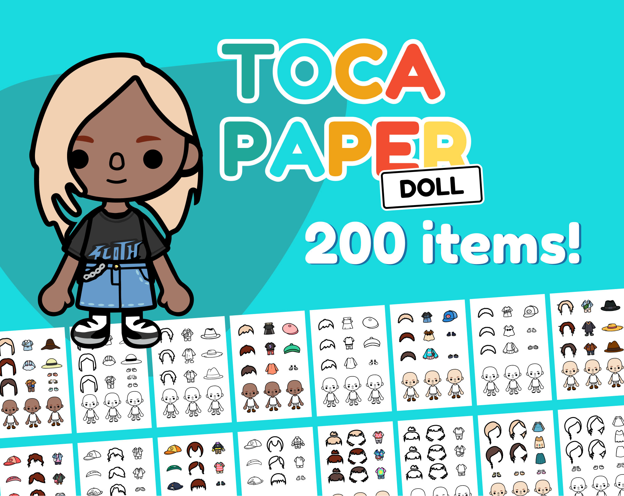 Color Toca Boca Paper Doll with different hairstyles / Coloring page / Toca  Boca papercraft / quiet book pages / Printable Paper Doll