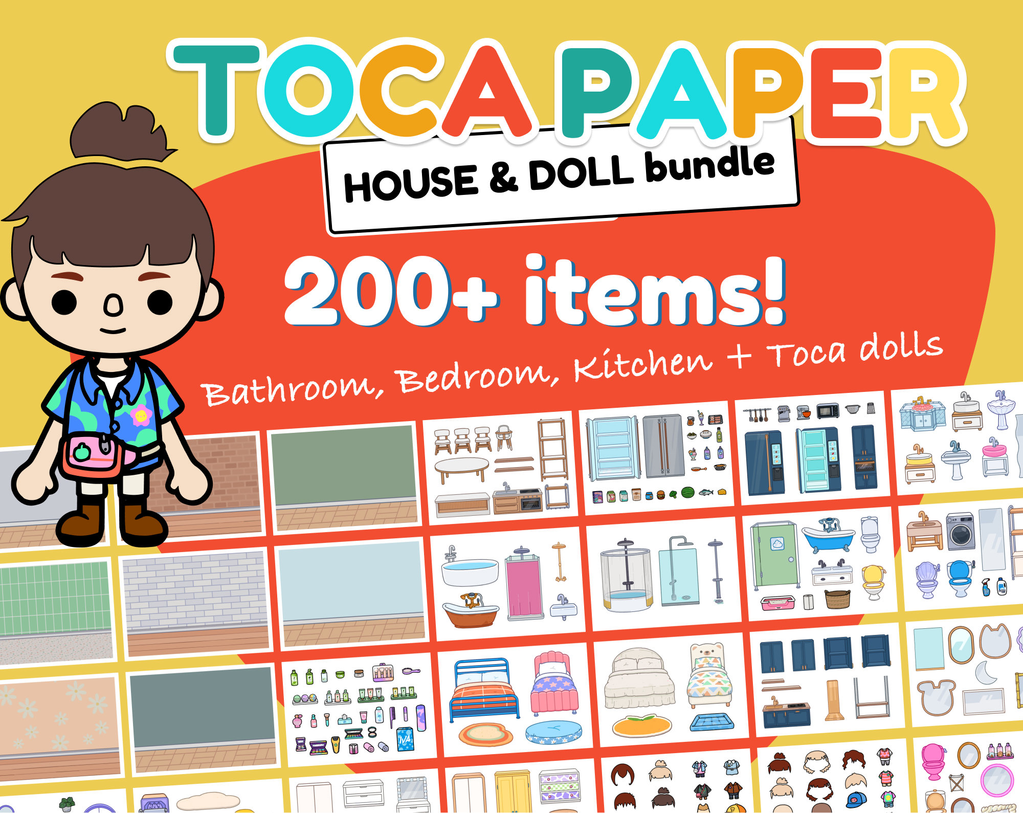 Color Toca Boca Paper Doll with different hairstyles / Coloring page / Toca  Boca papercraft / quiet book pages / Printable Paper Doll