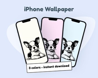 Boston terrier wallpaper iPhone | cute dog iPhone wallpaper | line art, for all iPhones -  iphone X to iphone 15, cute aesthetic background