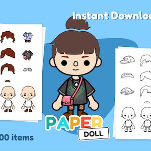 Toca boca bambola di carta stampabile / colorare bambola toca boca / download digitale / bambola toca life pronta per la stampa / attività fai da te per bambini