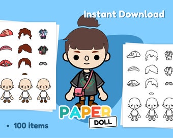 Toca boca paper doll printable | coloring toca boca doll | digital download | toca life doll ready for print | diy activity for kids