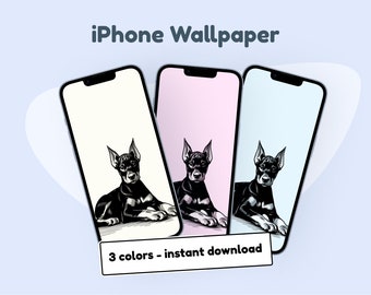 Doberman puppybehang iPhone | schattige hond iPhone wallpaper | lijntekeningen, voor alle iPhones - iPhone X tot iPhone 15, schattige esthetische achtergrond