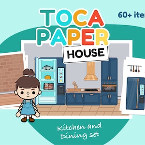 Toca paper doll house ready for print | Toca boca Kitchen & dining set + Toca doll, Instant download | 60 + items | paper house book