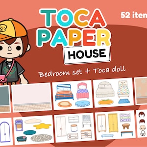 Toca Boca house printable, bedroom set with Toca doll, 52 items | Ready for print, instant download | Girls activity