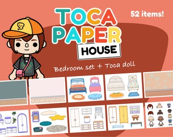 Toca Boca Haus zum Ausdrucken, Schlafzimmer Set mit Toca Puppe, 52 Teile | Druckbereit, sofortiger Download | Mädchen Aktivität