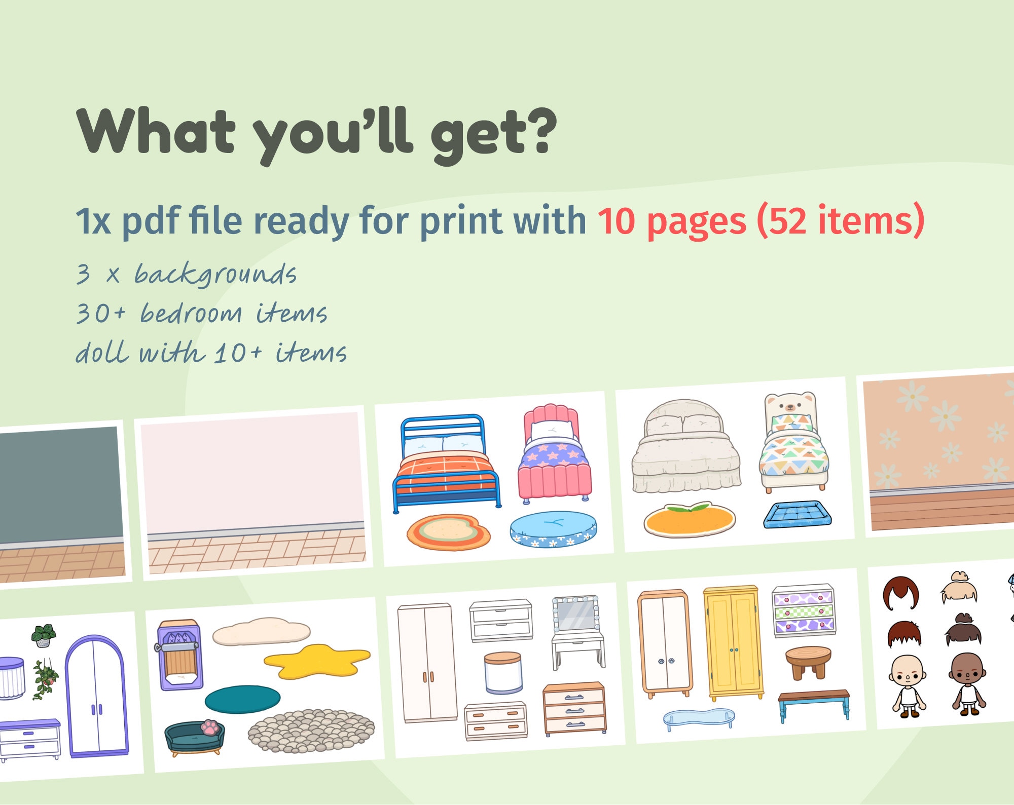 Toca Boca Paper House Printable: Bedroom Set & Doll (digital Download ...