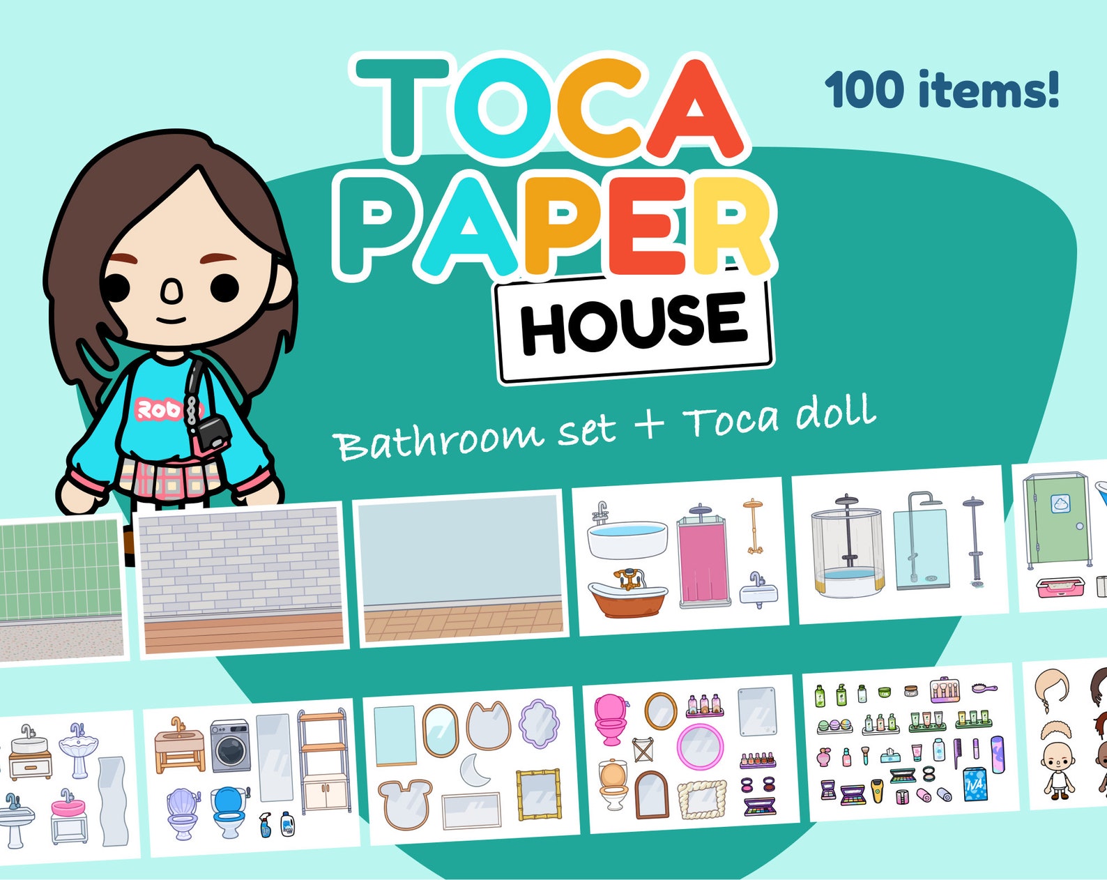 Toca Boca Paper House - Bathroom Set + Paperdoll, 100 Items for Print ...