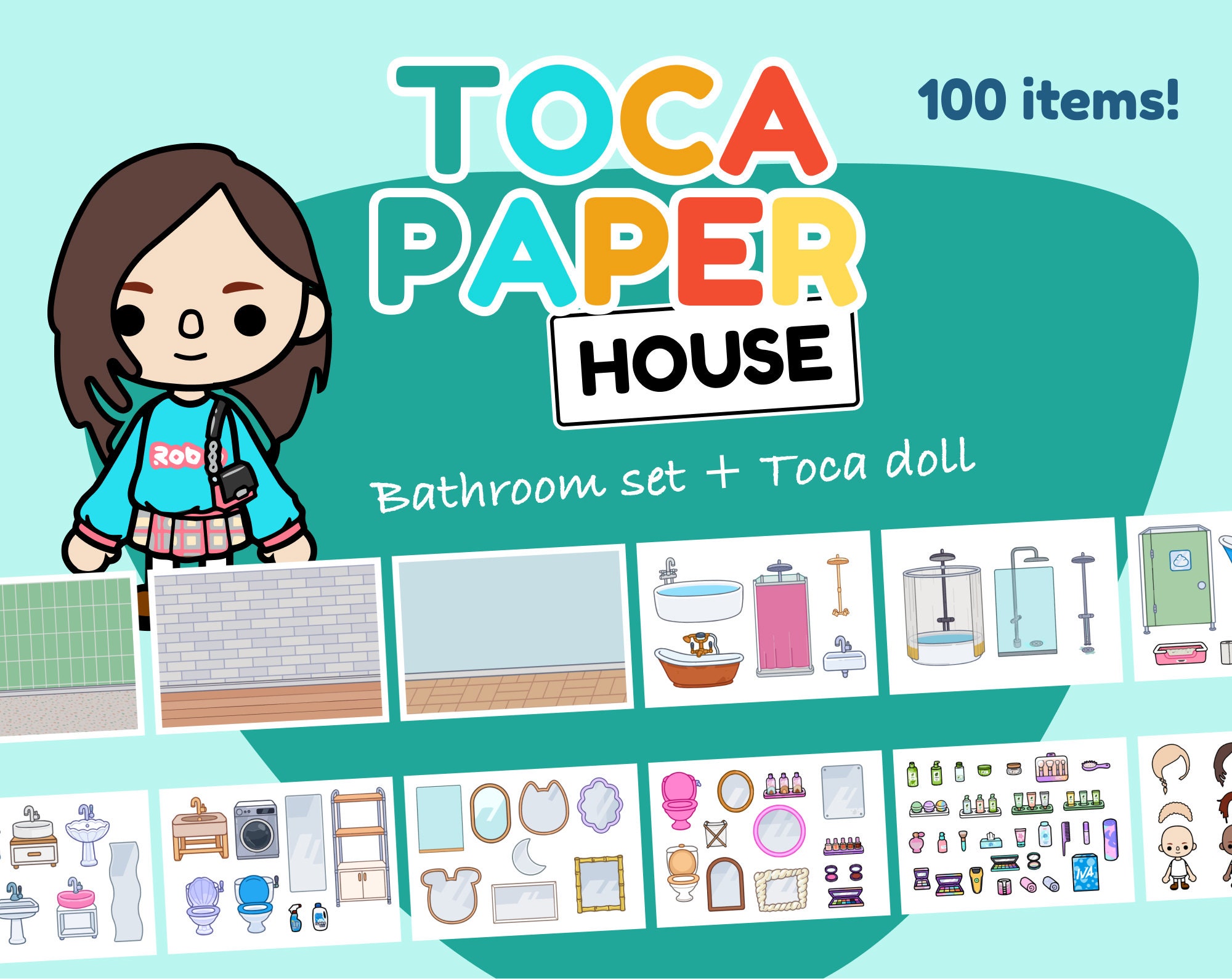Toca Boca Paper House - Bathroom Set + Paperdoll, 100 Items for Print ...