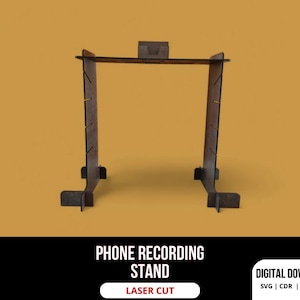 Peut inclure: Un support de téléphone en bois brun pour l'enregistrement, d'une épaisseur de 5 mm. Le support est conçu pour la découpe au laser et est disponible en téléchargement numérique aux formats SVG, CDR, PDF et AI.