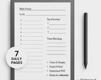 ADHD Time-Blocking Daily Planner for reMarkable | Hyperlinked PDF | Undated | Lifetime Use | Focus Journal | To-Do Organizer