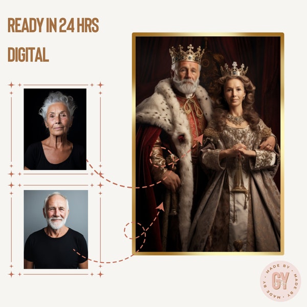 Historical Royal Portrait Couple, 70th birthday gift for mom, Custom Royal Portrait, 30th anniversary gift, Valentine's Day Gift