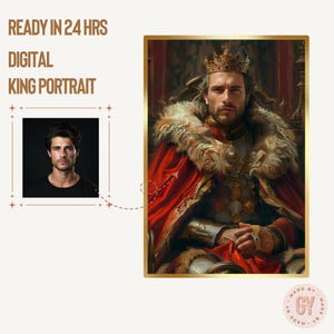 Personalized Royal King Arthur Portrait, Custom King Portrait from Photo, Custom Royal Portrait, Renaissance Portrait, Best Halloween Gift