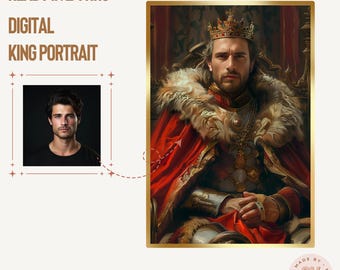 Personalized Royal King Arthur Portrait, Custom King Portrait from Photo, Custom Royal Portrait, Renaissance Portrait, Best Halloween Gift
