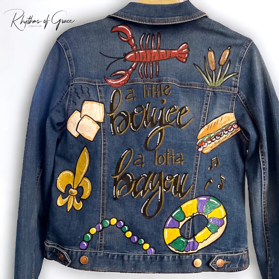 mardi gras jean jacket painted