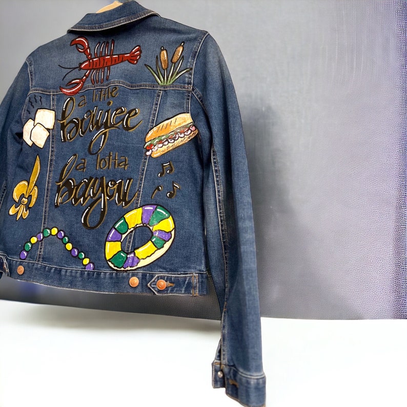 mardi gras painted jean jacket