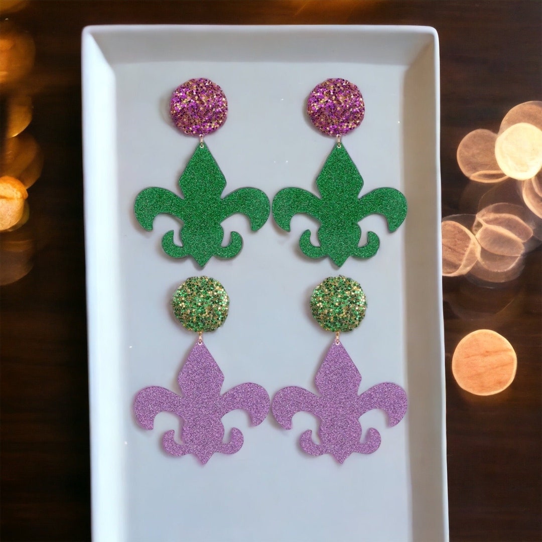 Mardi Gras Earrings New Orleans Jewelry, Mardi Gras Jewelry, Fleur De