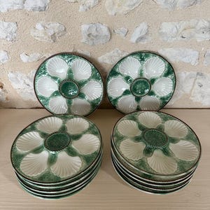 Vintage Longchamp Oyster Plates: French Majolica, Set of 12