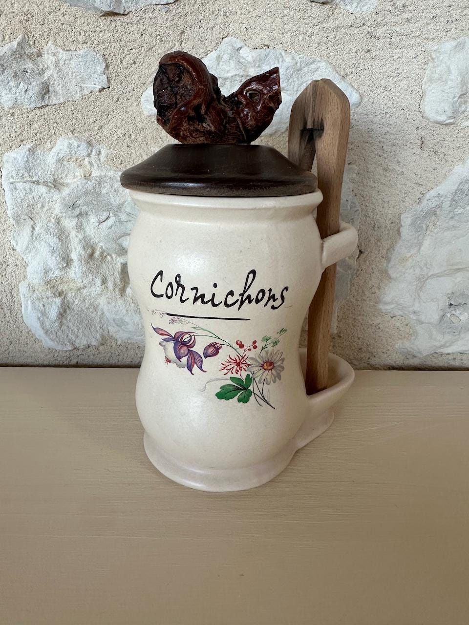 Gros pot à cornichons ️ motif fleurs - Big pickle Jar with pink flowers pattern