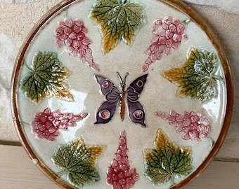 Antique French Majolica Butterfly Plate