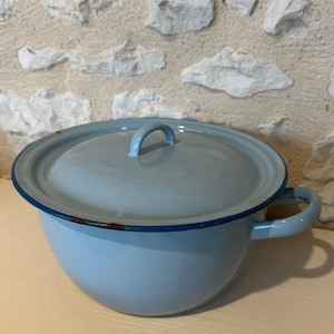 Vintage Blue Enamel Ware Cooking Pot