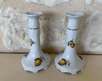 Ancien Encrier Bougeoir Limoges - Porcelaine Et étain Peint à La Main
