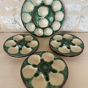 Longchamp Oyster Plates & Serving Dish: Tonal Green Basket Design