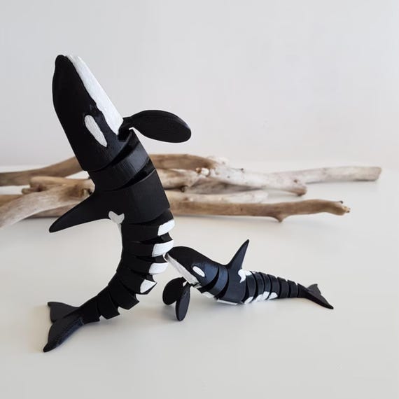 白黒シャチ | 関節式シャチ | フレキシブルな海洋動物の置物 - Etsy 日本
