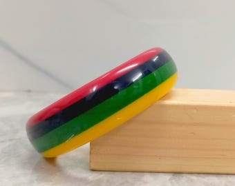Handmade Multicolor Resin Bangle Yellow, Green , Blue and Red Chunky Statement Jewelry for Women