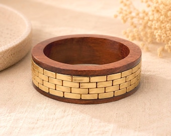 Handcrafted Wooden Bangle with Brass Chips Design