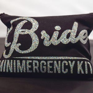 Mini kit de emergencia para novias / Bolsita de lona con purpurina, artículos esenciales de viaje