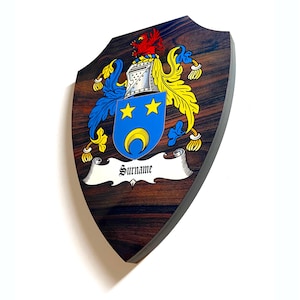 Coat of Arms Plaque, Heraldic Wooden Shield. Traditional Family History, Company/Establishment, City/Country Heraldry. Your/My Name/Surname