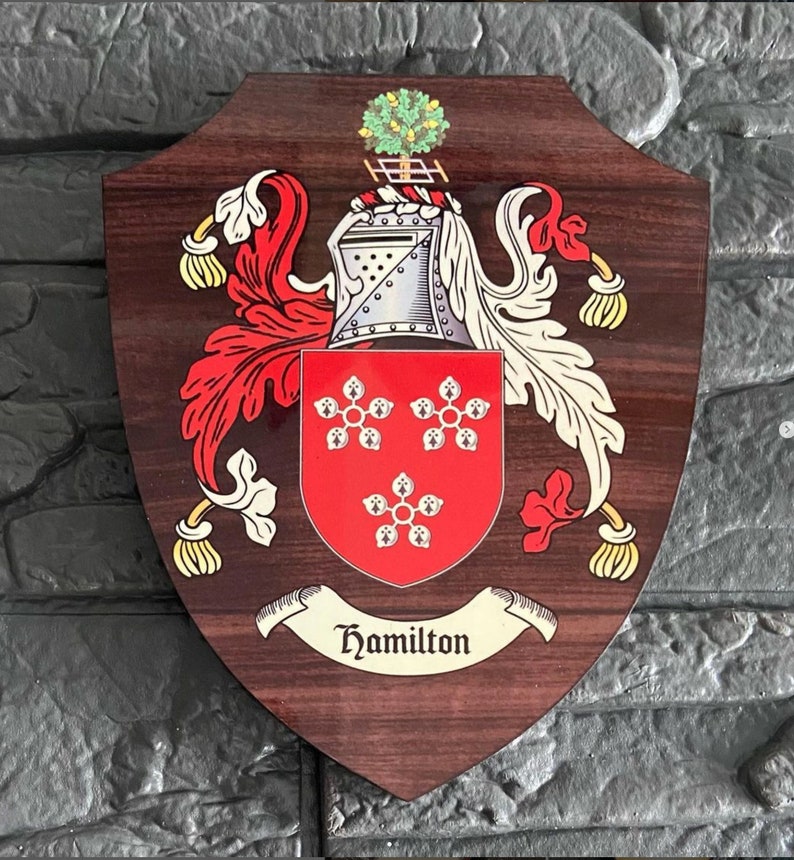 Coat of Arms Plaque, Heraldic Wooden Shield. Family, Company
