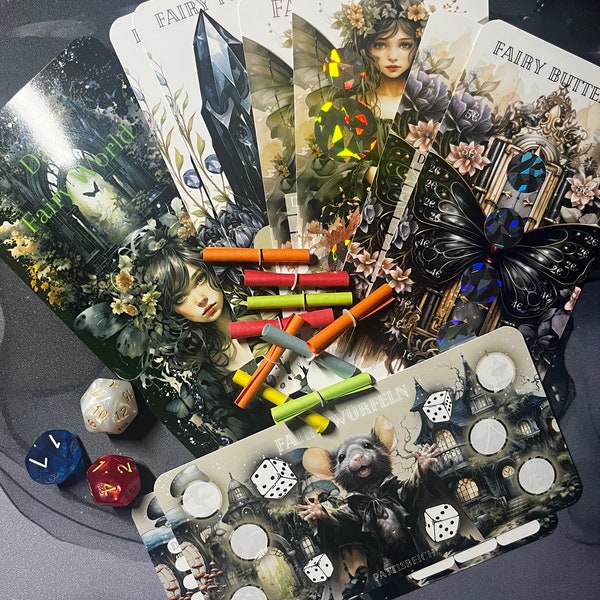 Dark Fairy Bundle | große dreier Klappkarte + 2 Tracker | Fairy | Düster | Gothic | Märchen | rubbeln, abstreichen, Würfeln | A6 Binder