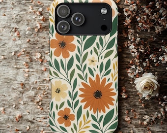 Retro telefoonhoesje met bloemen | Vintage bloemenpatroon, magnetisch slagvast