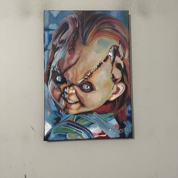 Chucky Good Guy Doll Child's Play Movie 12in x 18in Acrylic Painting On Canvas Chris Cargill | Wall Decor | Pop Art