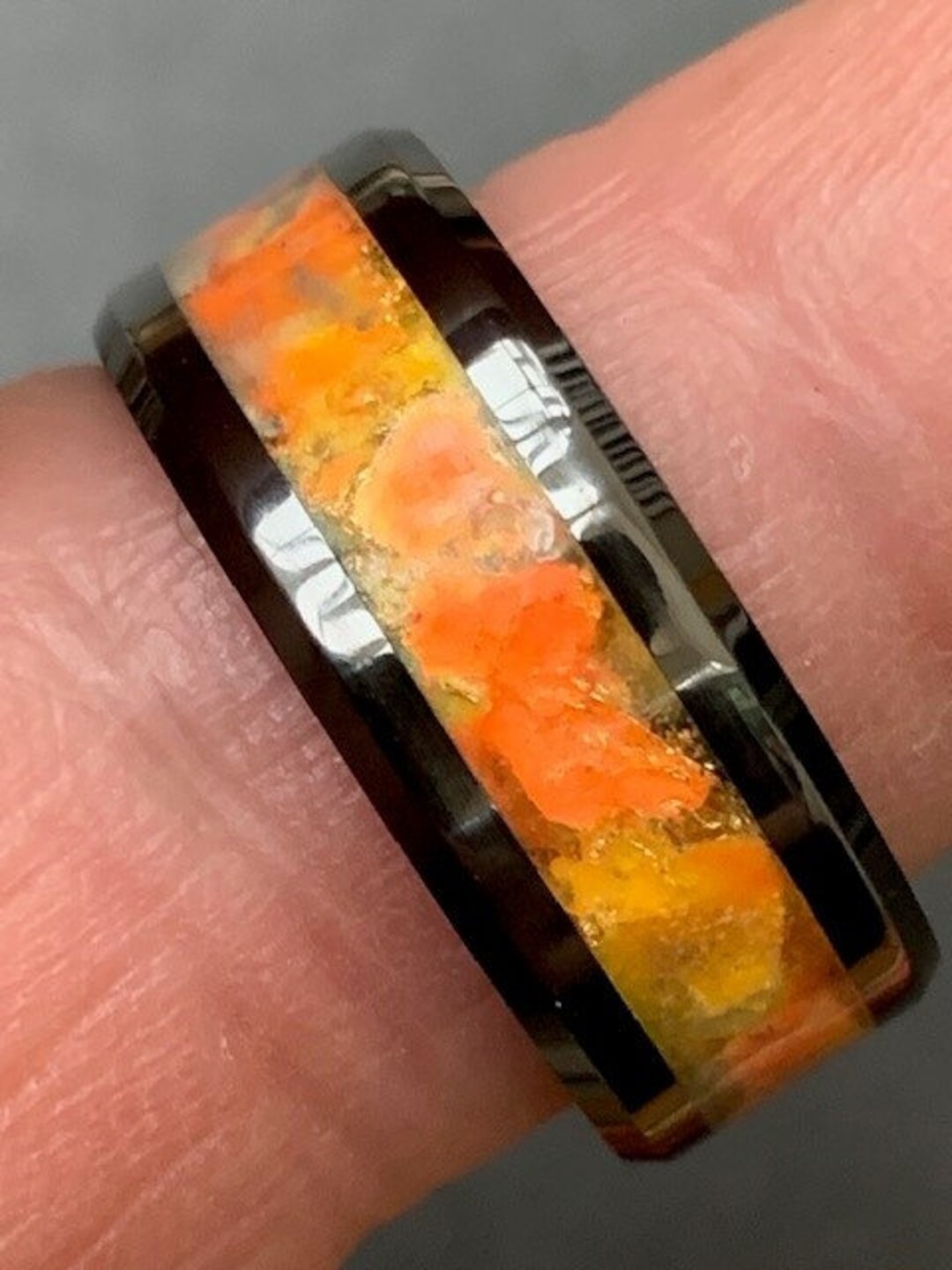 Fire Opal Glow Inlay Ceramic Ring - Etsy