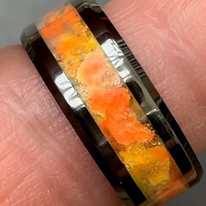 Fire Opal Glow Inlay Ceramic Ring