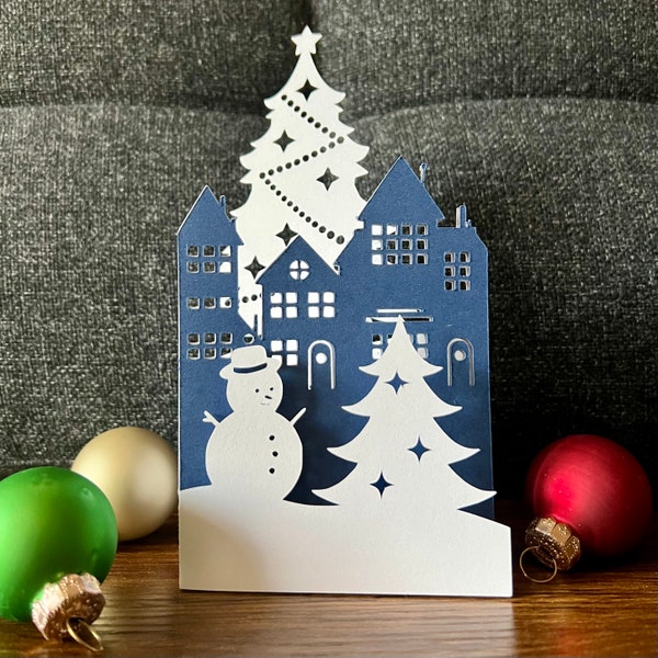 Winter Christmas Village Card 3D Pop Up