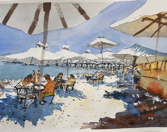 Strand und Sonnenschirme, 23x31 cm, Aquarell,