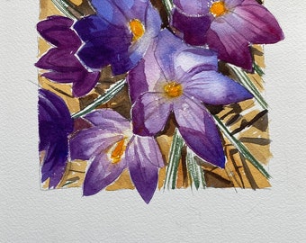 Krokusse im Aquarell, 23x31 cm, Garten, Frühling, Blumen