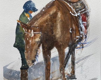 Girl with horse, 23 x 31 cm, watercolor