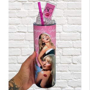 Sabrina Carpenter Tumbler| 20oz Cup| Trendy Gifts| Cup with Lid and Straw| Gifts for Her| Short n Sweet| Pink | Birthday Gift| Ice Topper