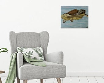 Sea Turtle Colored Pencil Drawing Fine Art Print, Beach Decor, Nautical Wall Art, Fathers Day Gift for Dad, Birthday Gift for Best Friend